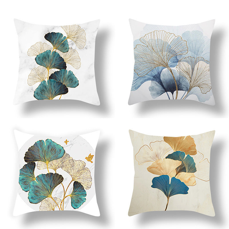 KTX-140755 Ginkgo Leaf Print Short Plush Velvet Pillowcase, 45x45cm