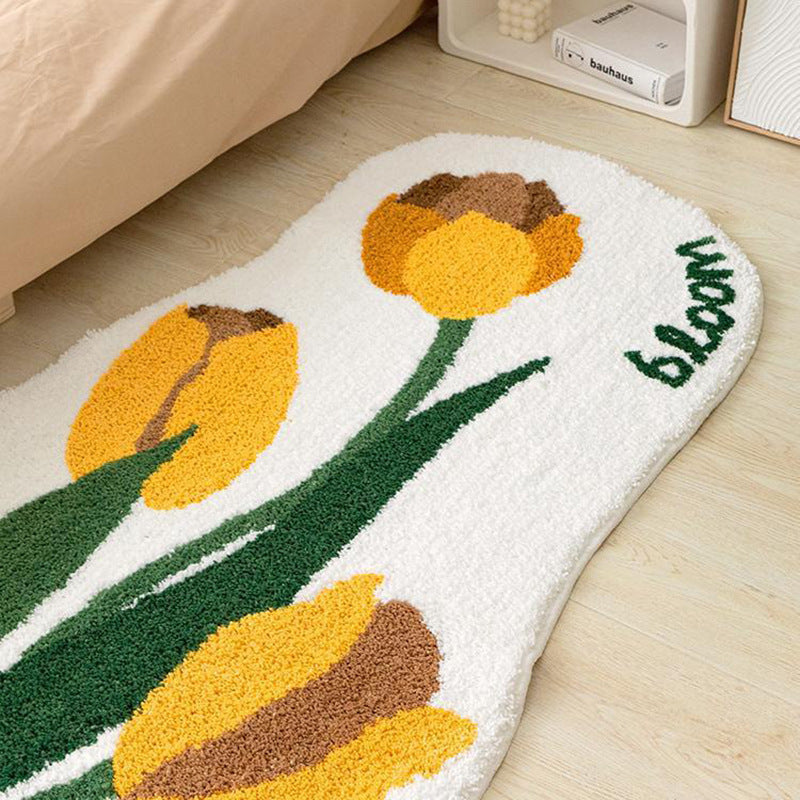 KTX-140755 Tulip Plush Bedside Blanket in Floral Patterns - Soft Polyester Fiber, Multiple Sizes Available