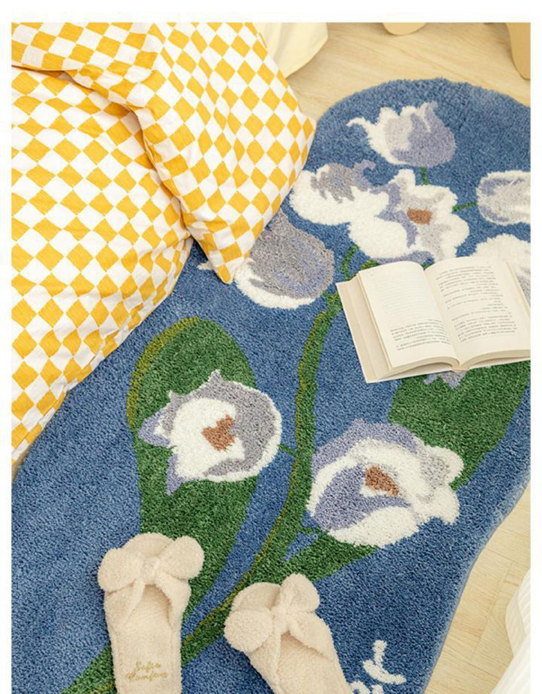 KTX-140755 Tulip Plush Bedside Blanket in Floral Patterns - Soft Polyester Fiber, Multiple Sizes Available