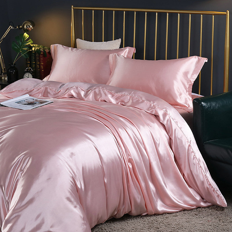 KTX-141395 Cool Cotton Quilt Cover Set - Satin Sheet in Ice Silk, Four-Piece Air Conditioner Ready