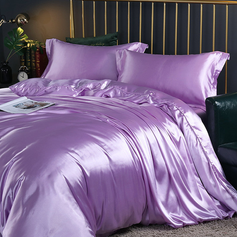KTX-141395 Cool Cotton Quilt Cover Set - Satin Sheet in Ice Silk, Four-Piece Air Conditioner Ready