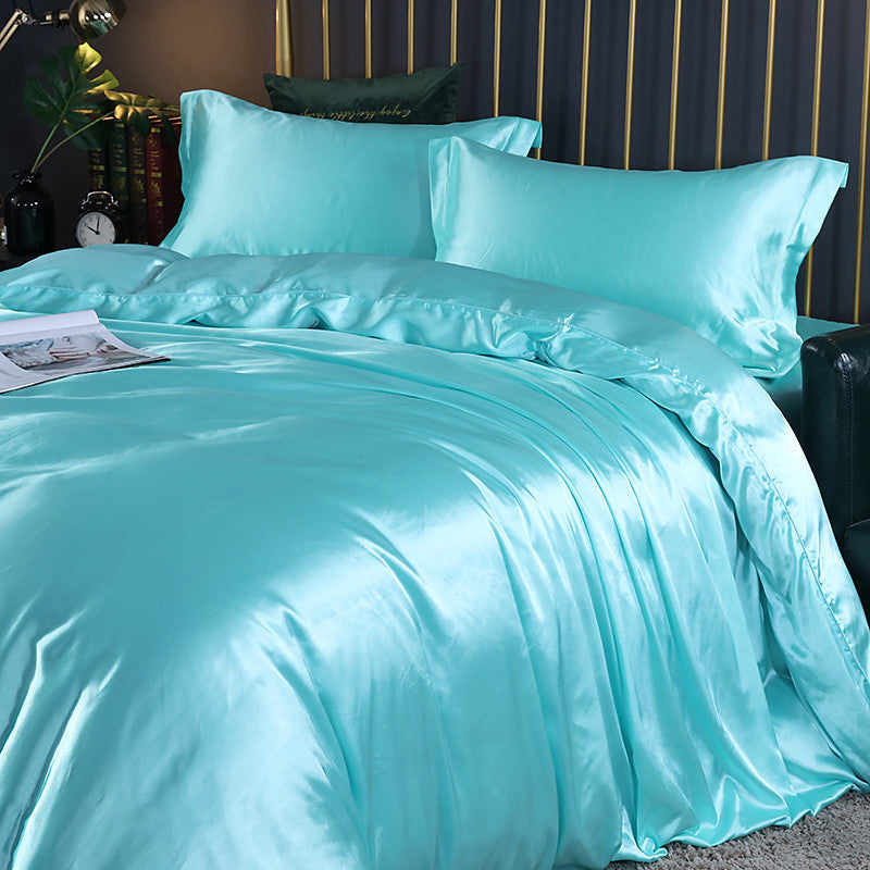 KTX-141395 Cool Cotton Quilt Cover Set - Satin Sheet in Ice Silk, Four-Piece Air Conditioner Ready