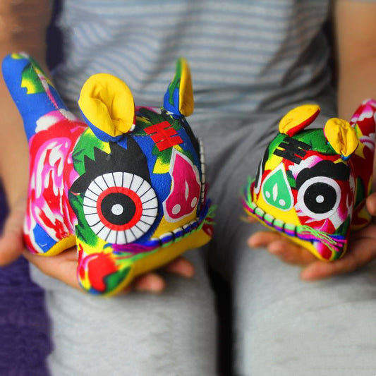 KTX-141907 Handmade Cloth Tiger Decoration in Various Colors – Unique Folk Craft Gift