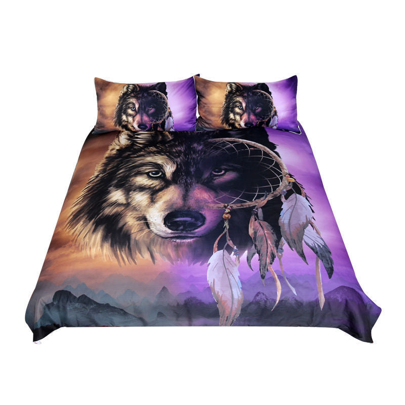 KTX-142035 Wolf Three-Piece Polyester Bedding Set in a Stylish Design