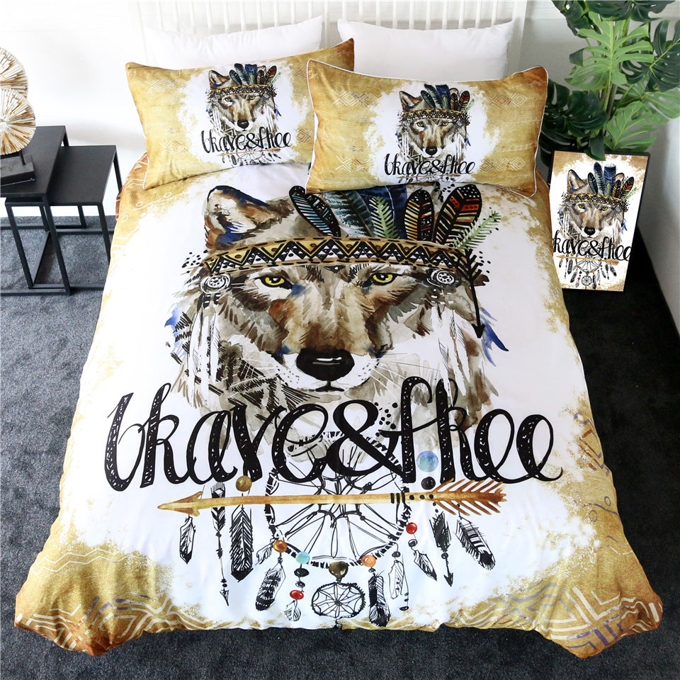 KTX-142035 Wolf Three-Piece Polyester Bedding Set in a Stylish Design