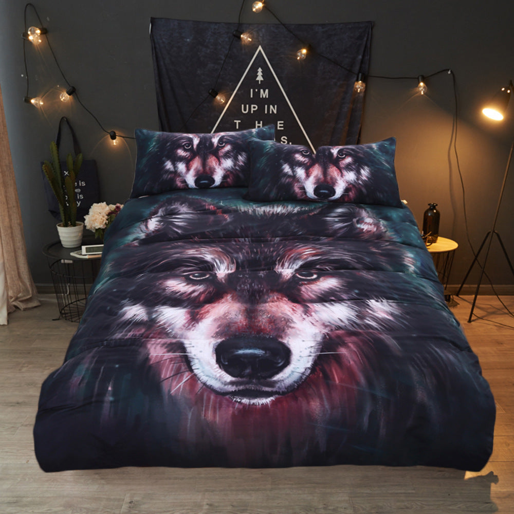 KTX-142035 Wolf Three-Piece Polyester Bedding Set in a Stylish Design