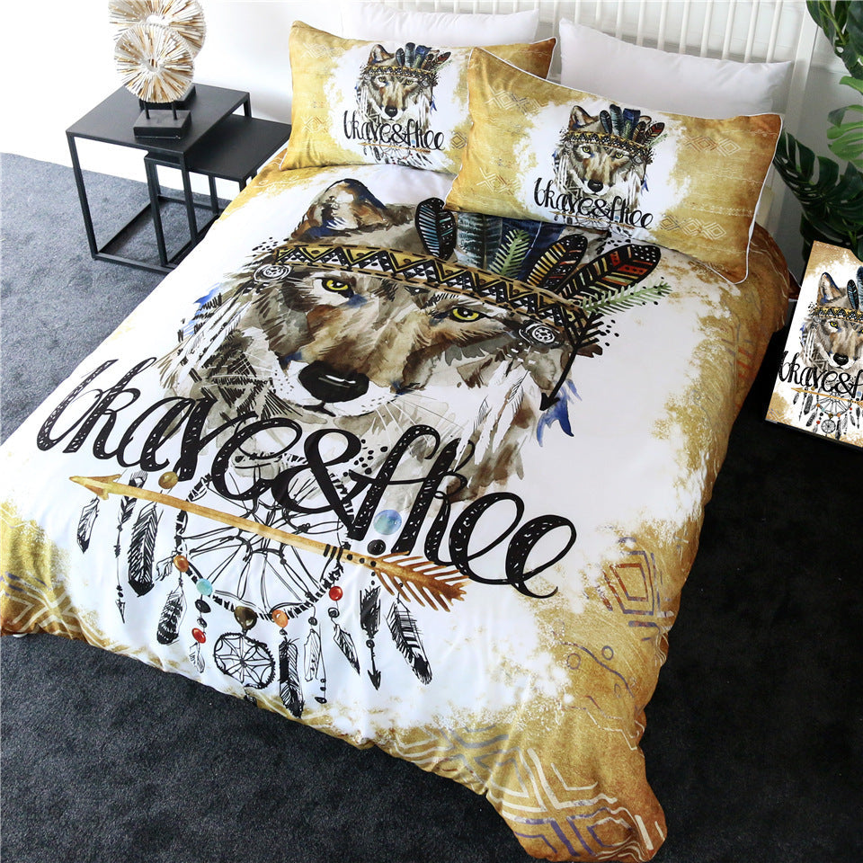 KTX-142035 Wolf Three-Piece Polyester Bedding Set in a Stylish Design