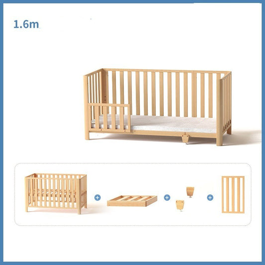 KTX-142547 Solid Wood Adjustable Children's Crib with Anti-Spill Latex Coconut Mattress - Modern Design