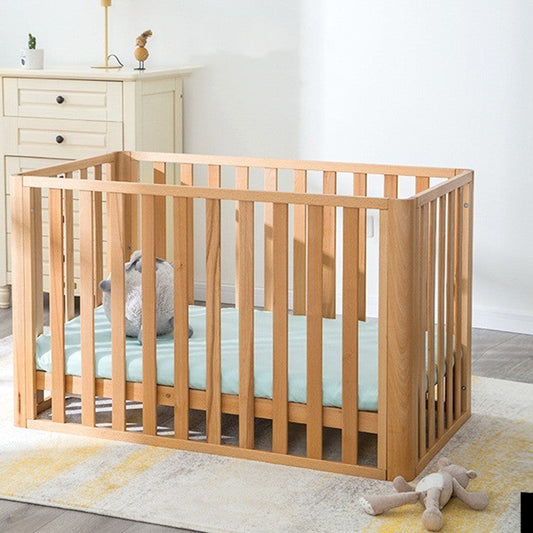 KTX-142547 Solid Wood Adjustable Children's Crib with Anti-Spill Latex Coconut Mattress - Modern Design