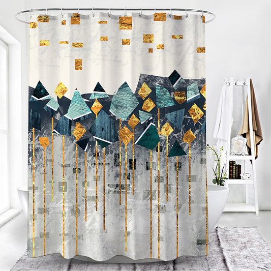 KTX-142931 Geometric Pattern Polyester Fiber Toilet Curtain for Modern Bathrooms