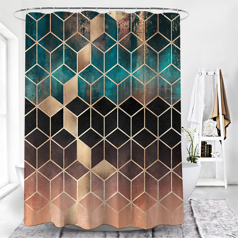 KTX-142931 Geometric Pattern Polyester Fiber Toilet Curtain for Modern Bathrooms