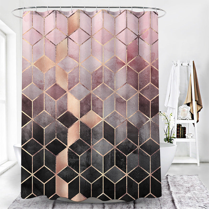 KTX-142931 Geometric Pattern Polyester Fiber Toilet Curtain for Modern Bathrooms