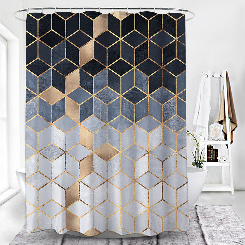 KTX-142931 Geometric Pattern Polyester Fiber Toilet Curtain for Modern Bathrooms