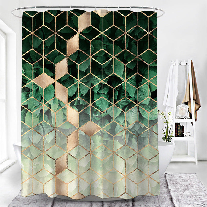 KTX-142931 Geometric Pattern Polyester Fiber Toilet Curtain for Modern Bathrooms
