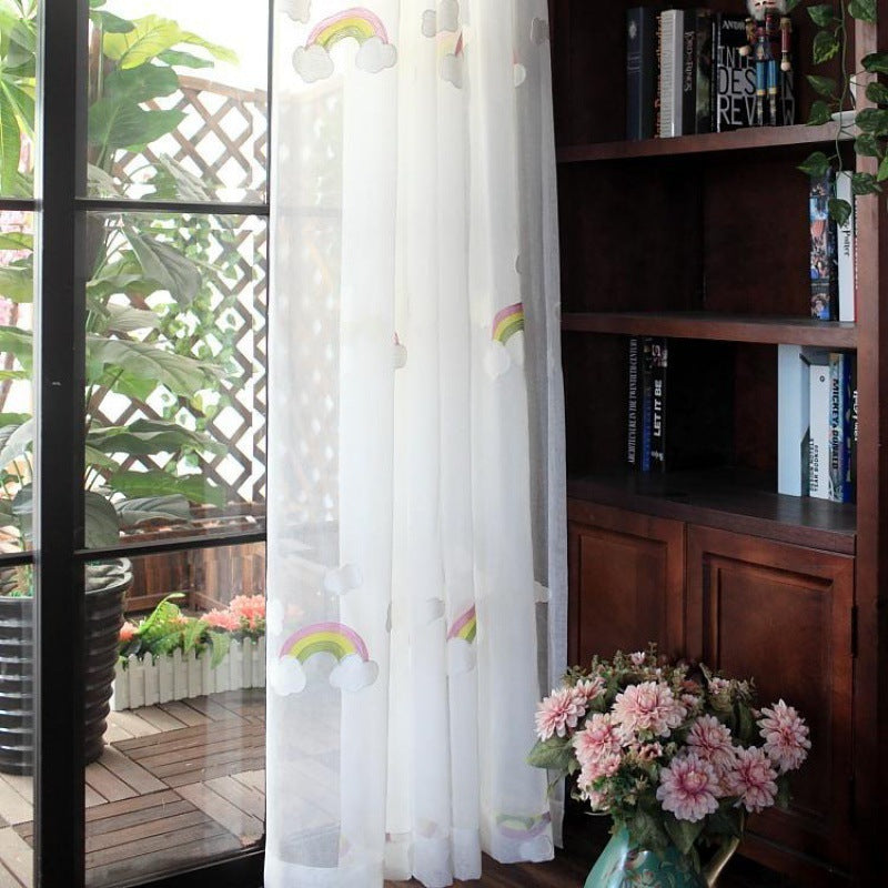 KTX-144083 Rainbow Gauze Curtains with Pastoral Embroidery for Children's Rooms and Balconies
