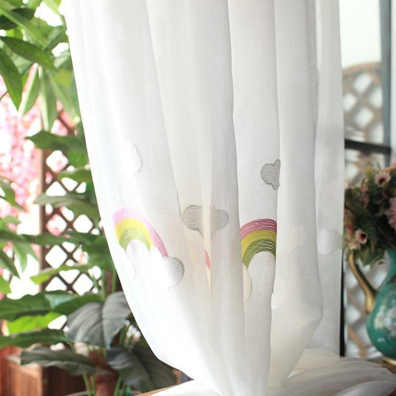KTX-144083 Rainbow Gauze Curtains with Pastoral Embroidery for Children's Rooms and Balconies