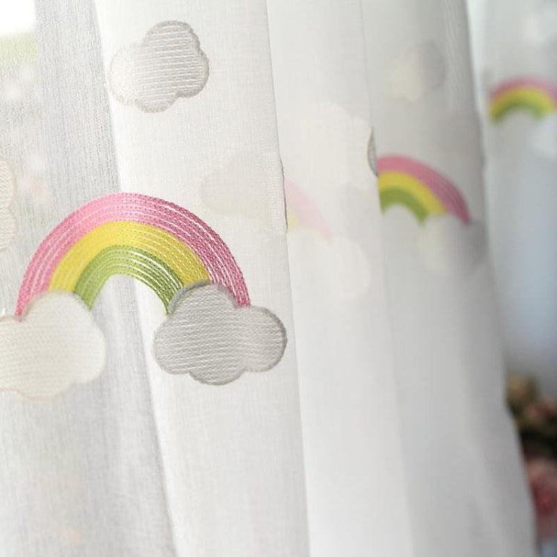 KTX-144083 Rainbow Gauze Curtains with Pastoral Embroidery for Children's Rooms and Balconies