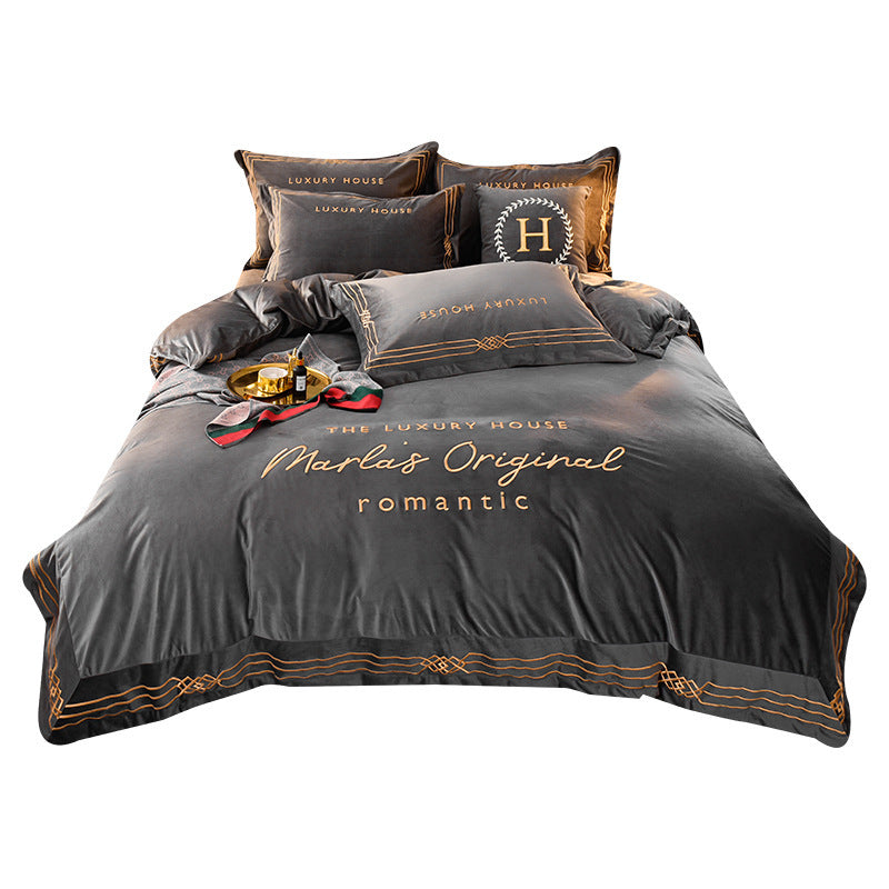 KTX-144211 Milk Velvet Embroidery Four-Piece Bedding Set for Various Bed Sizes