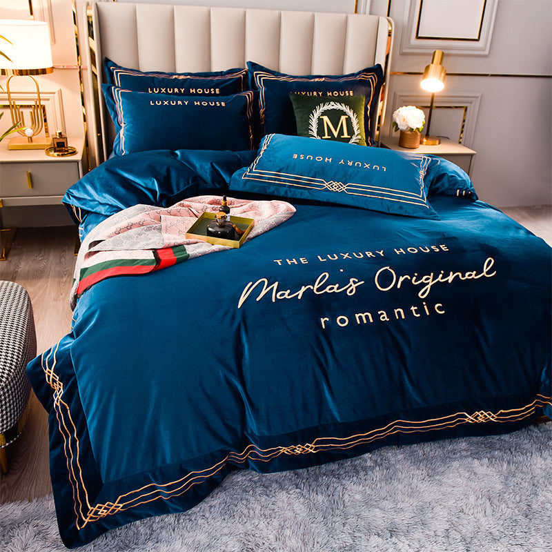 KTX-144211 Milk Velvet Embroidery Four-Piece Bedding Set for Various Bed Sizes