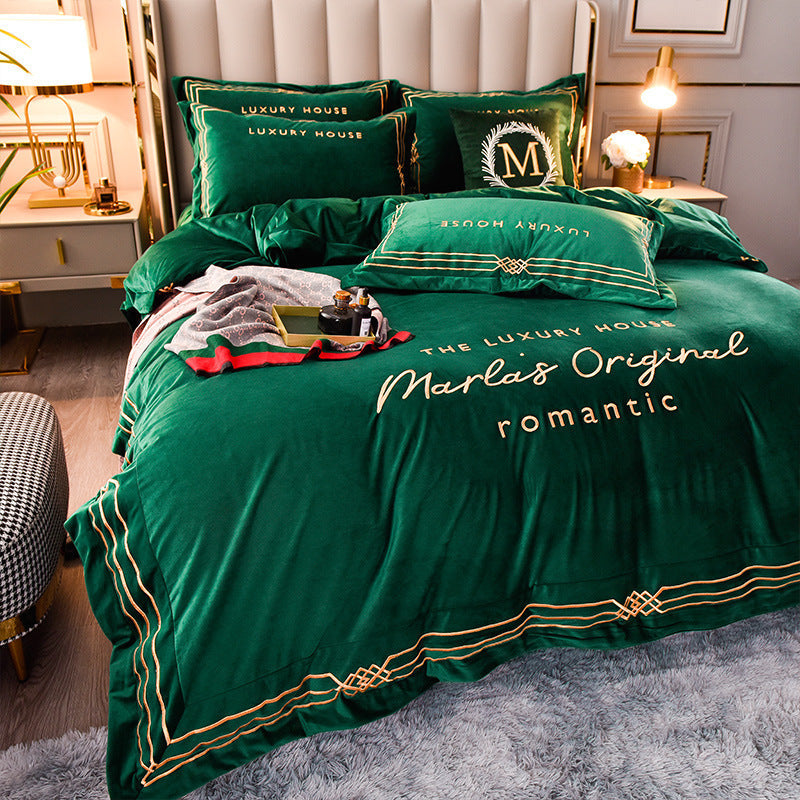KTX-144211 Milk Velvet Embroidery Four-Piece Bedding Set for Various Bed Sizes
