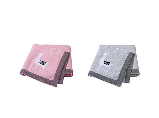 KTX-144531 Cotton Knitted Alpaca Stroller Cover Quilt for Boys and Girls in Gray and Pink