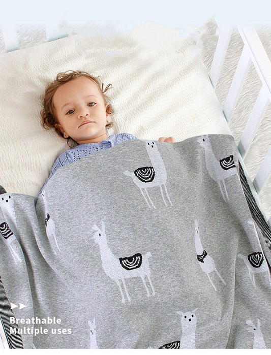 KTX-144531 Cotton Knitted Alpaca Stroller Cover Quilt for Boys and Girls in Gray and Pink