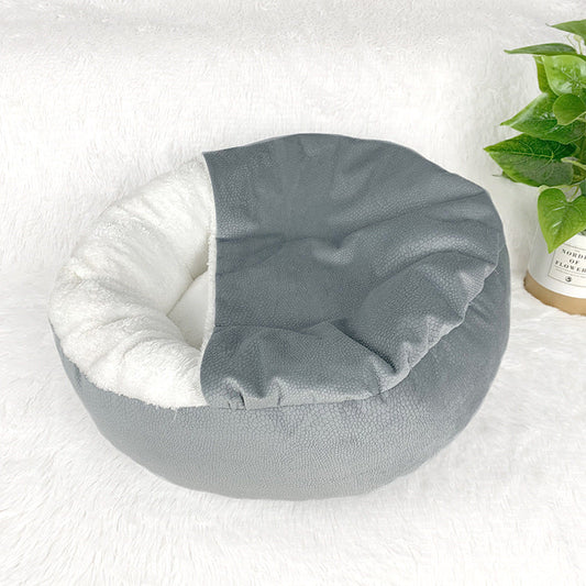 KTX-144659 Semi-Enclosed Warm Cloth Pet Nest Mat in Grey - 48x48x20cm & 56x56x20cm
