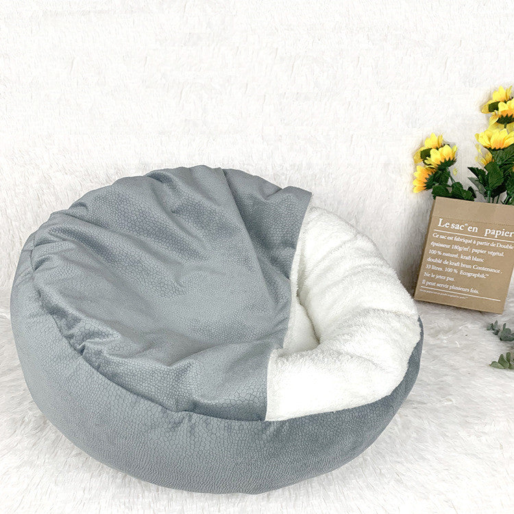 KTX-144659 Semi-Enclosed Warm Cloth Pet Nest Mat in Grey - 48x48x20cm & 56x56x20cm