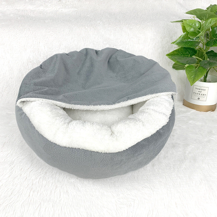 KTX-144659 Semi-Enclosed Warm Cloth Pet Nest Mat in Grey - 48x48x20cm & 56x56x20cm