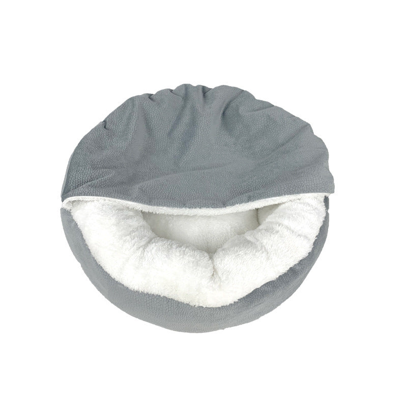 KTX-144659 Semi-Enclosed Warm Cloth Pet Nest Mat in Grey - 48x48x20cm & 56x56x20cm