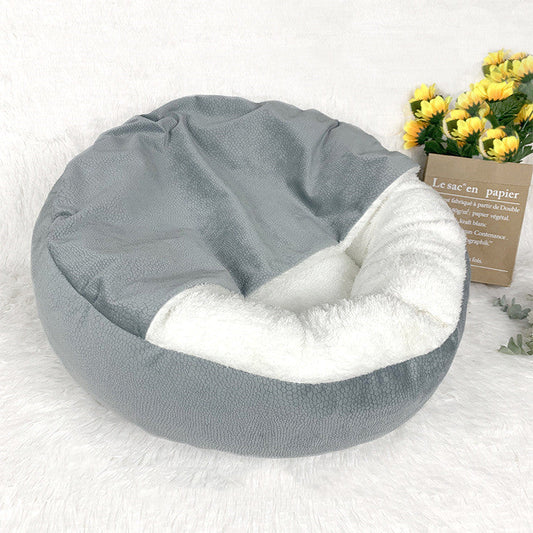 KTX-144659 Semi-Enclosed Warm Cloth Pet Nest Mat in Grey - 48x48x20cm & 56x56x20cm