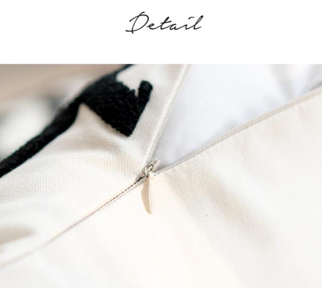 KTX-145363 Nordic Art Embroidery Pillowcase with Black and White Lines - Cute Leopard and Doze Girl Designs, Square Cushions with Pillow Core Included