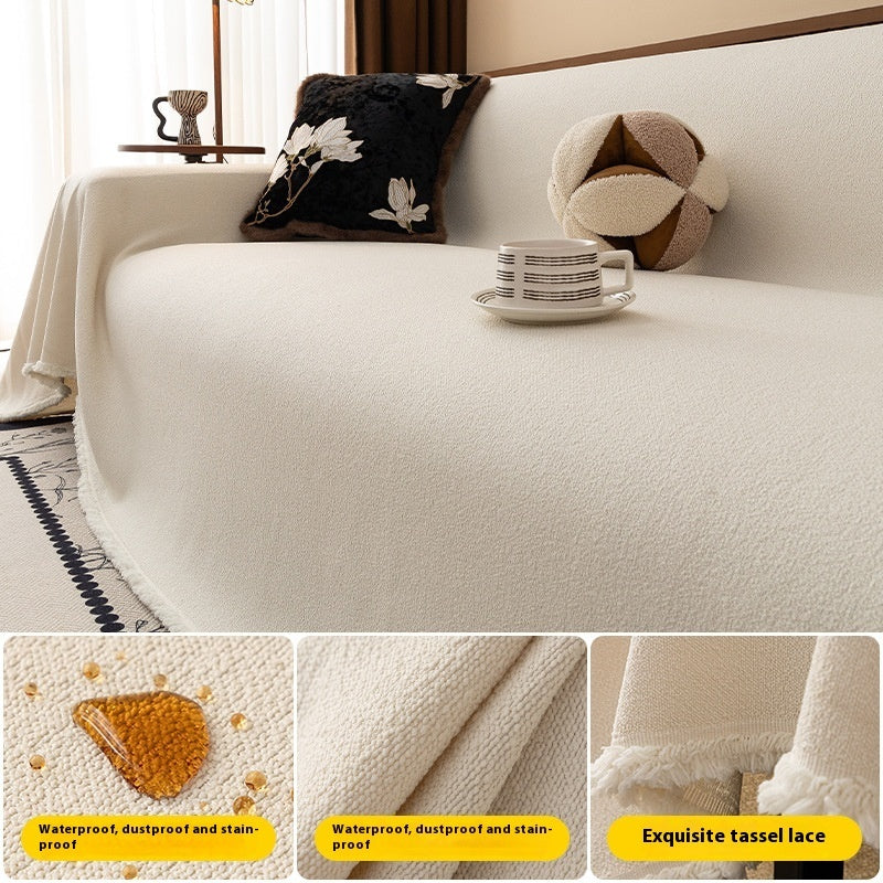 KTX-145427 Teddy Plush Waterproof All-Season Sofa Cover - Non-Slip, Anti-Scratch, Dustproof