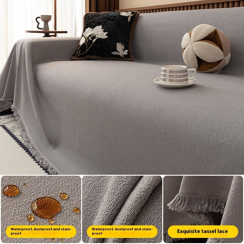 KTX-145427 Teddy Plush Waterproof All-Season Sofa Cover - Non-Slip, Anti-Scratch, Dustproof