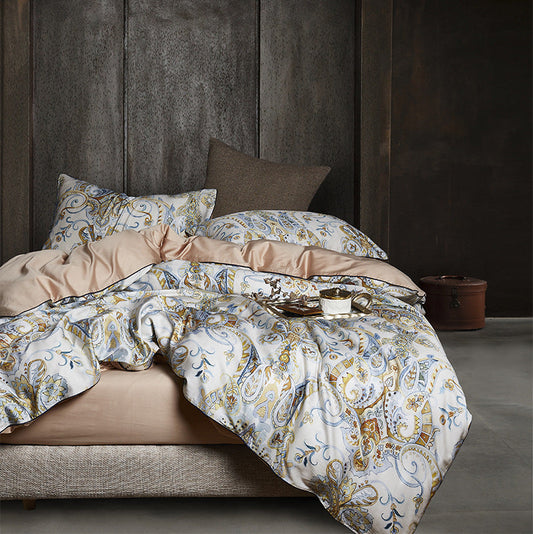 KTX-146835 Cotton Printed Satin 4-Piece Bedding Set - Includes Quilt Cover, Bed Sheet, and Pillowcases