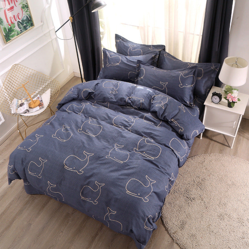 KTX-147603 Cotton Four-Piece Bedding Set with Various Sizes and Pillowcases
