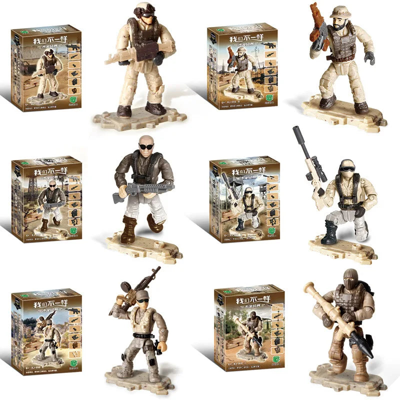KTX-148563 Mixed Special Forces Action Figures Set with Military Accessories - 6-Piece Toy Soldier Collection for Ages 4+
