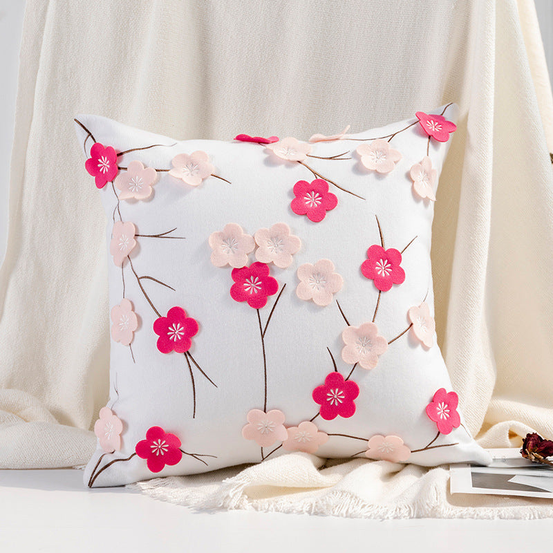 KTX-148883 Handmade Retro Double-Faced Plush Cushion Cover with Floral Design, 45x45 cm