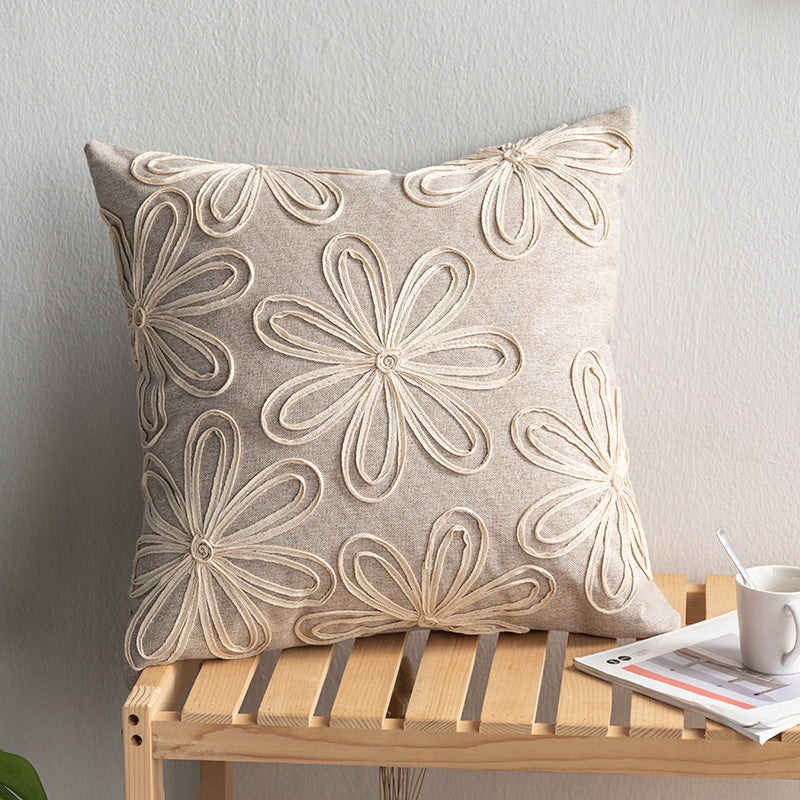 KTX-148883 Handmade Retro Double-Faced Plush Cushion Cover with Floral Design, 45x45 cm