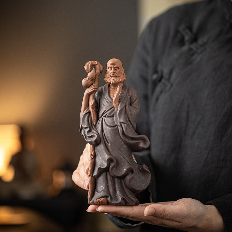 KTX-149907 Zen-Inspired Ceramic Ancestor Ornament - Crossing the River by Bodhidharma in Dujiang DALMORE-Black