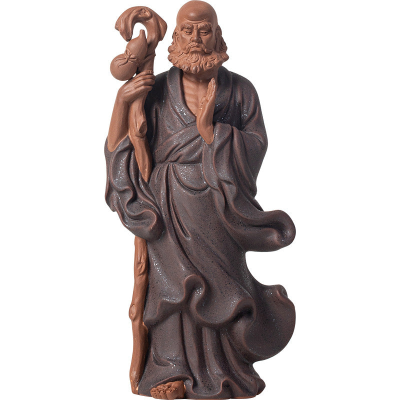 KTX-149907 Zen-Inspired Ceramic Ancestor Ornament - Crossing the River by Bodhidharma in Dujiang DALMORE-Black