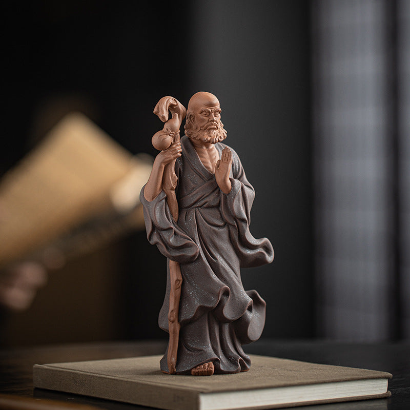 KTX-149907 Zen-Inspired Ceramic Ancestor Ornament - Crossing the River by Bodhidharma in Dujiang DALMORE-Black