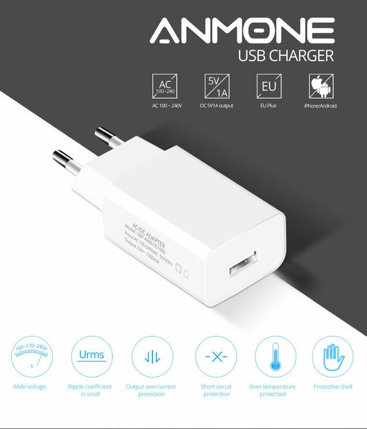 KTX-150035 5V 1000mA European Standard USB Power Charger for Tablets, LED Displays, and Small Electronics