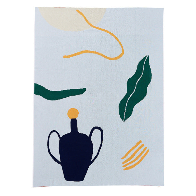 KTX-150291 Pure Cotton Geometric Pattern Blanket for Sofa in Light Blue and Beige - Large, 120cm x 170cm