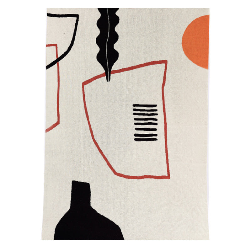 KTX-150291 Pure Cotton Geometric Pattern Blanket for Sofa in Light Blue and Beige - Large, 120cm x 170cm