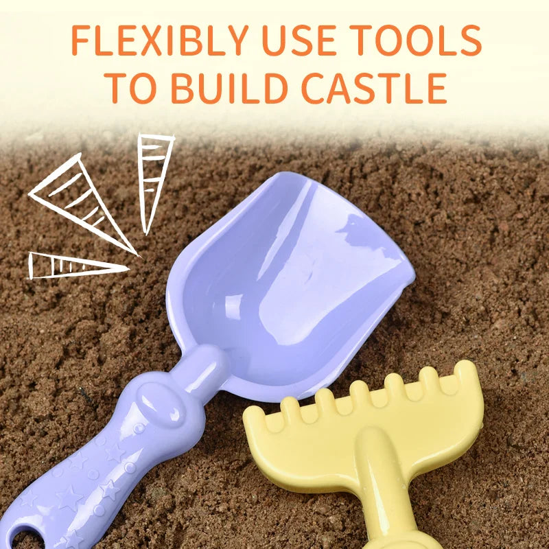 KTX-151379 Creative Sand Beach Toy Set for Kids - 5pcs ABS Plastic Truck, Car, and Castle Molds