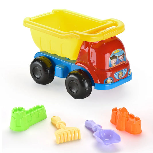 KTX-151379 Creative Sand Beach Toy Set for Kids - 5pcs ABS Plastic Truck, Car, and Castle Molds