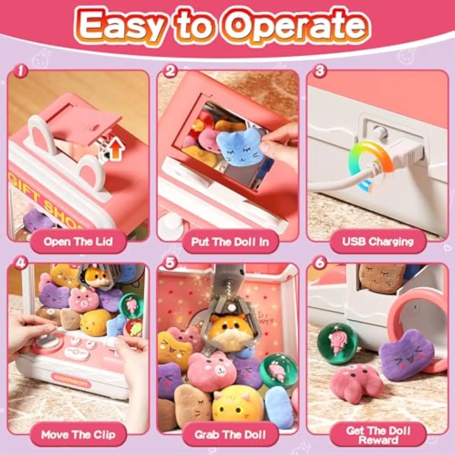 KTX-151955 Mini Electric Claw Machine for Kids - Candy Vending Grabber with Lights and Sounds