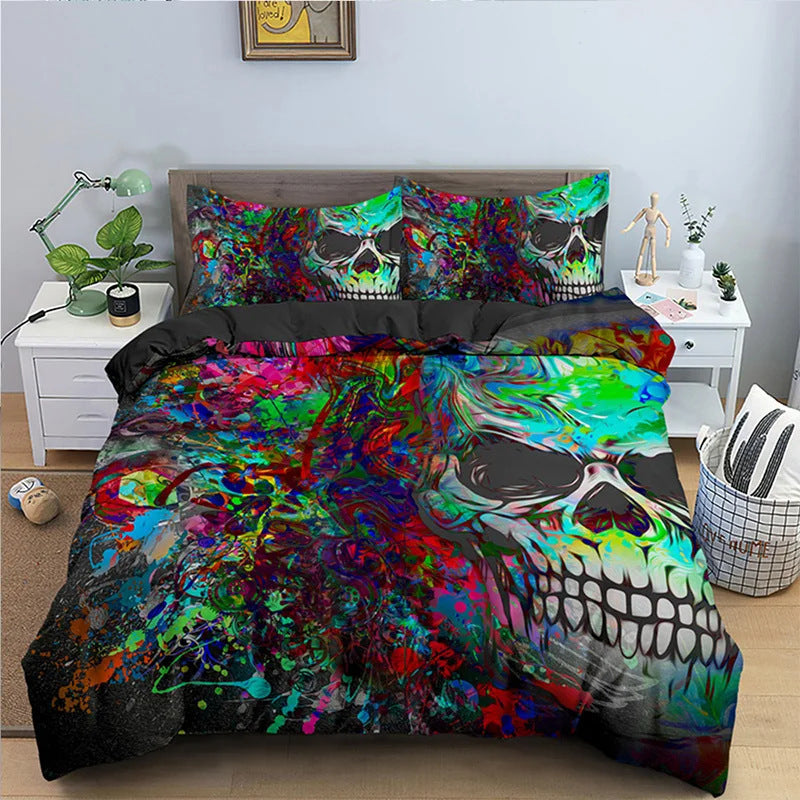 KTX-152083 Gothic Skull Print Down Quilt Cover Set for Bedding in Multiple Sizes