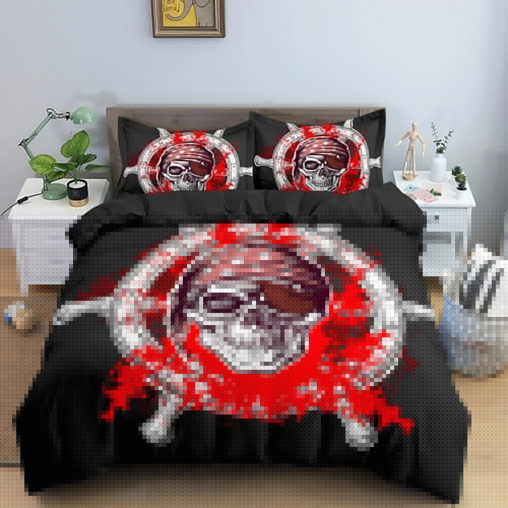KTX-152083 Gothic Skull Print Down Quilt Cover Set for Bedding in Multiple Sizes